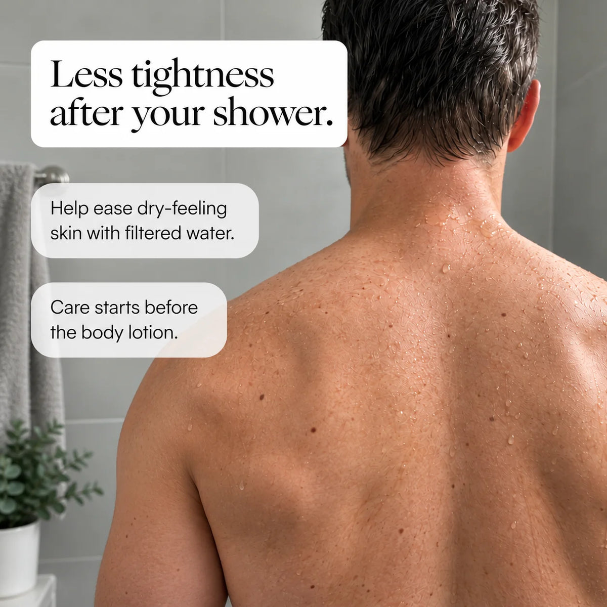 Shower skin-care illustration showing a man's upper back