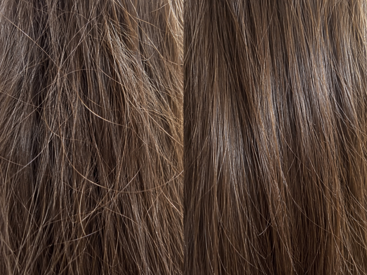 Close-up illustration of two hair textures