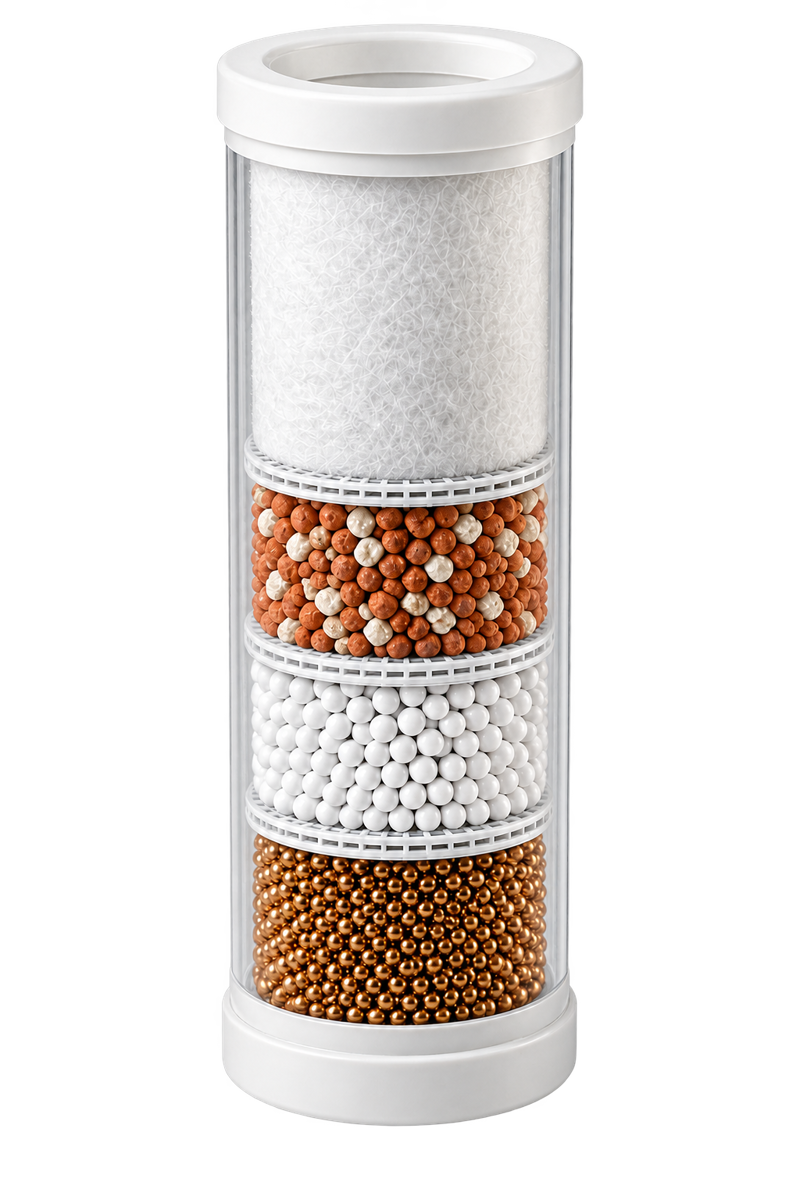 Cutaway view of the LiberaQuar S-1 replaceable cartridge and its four filter media