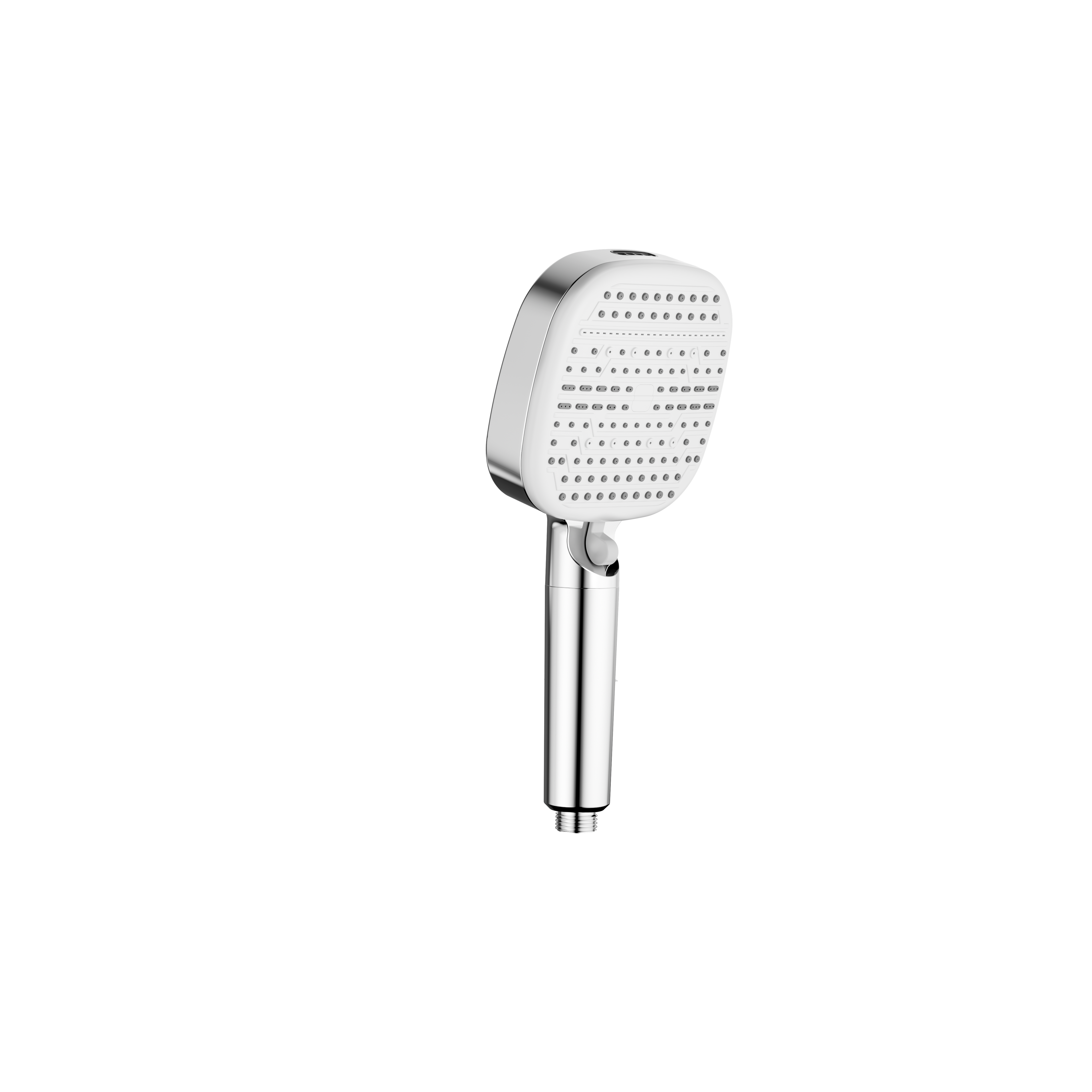 S1 chrome shower head, left 45-degree view